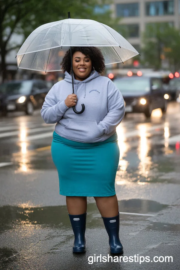 Teal Pencil Skirt and Gray Hoodie