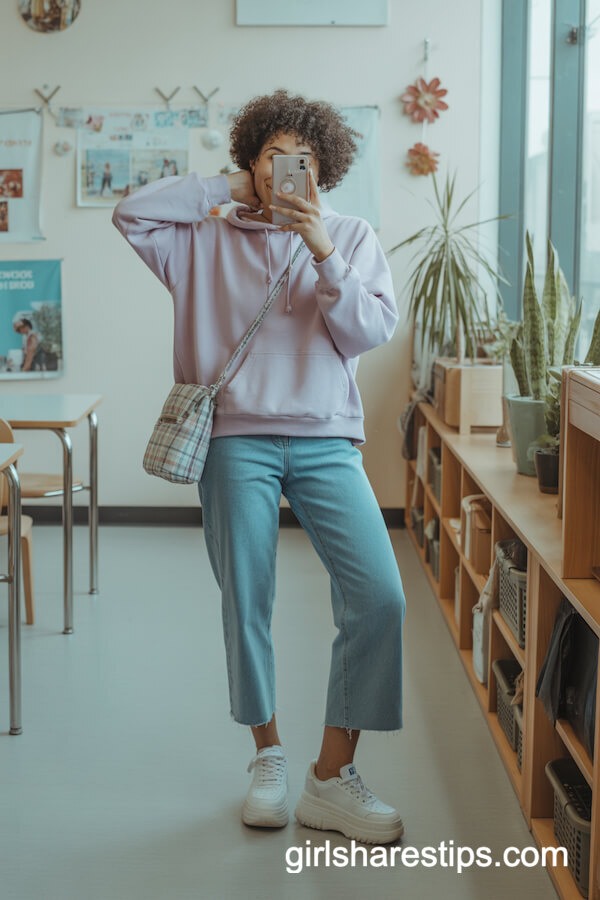 Pastel Hoodie Cropped Jeans