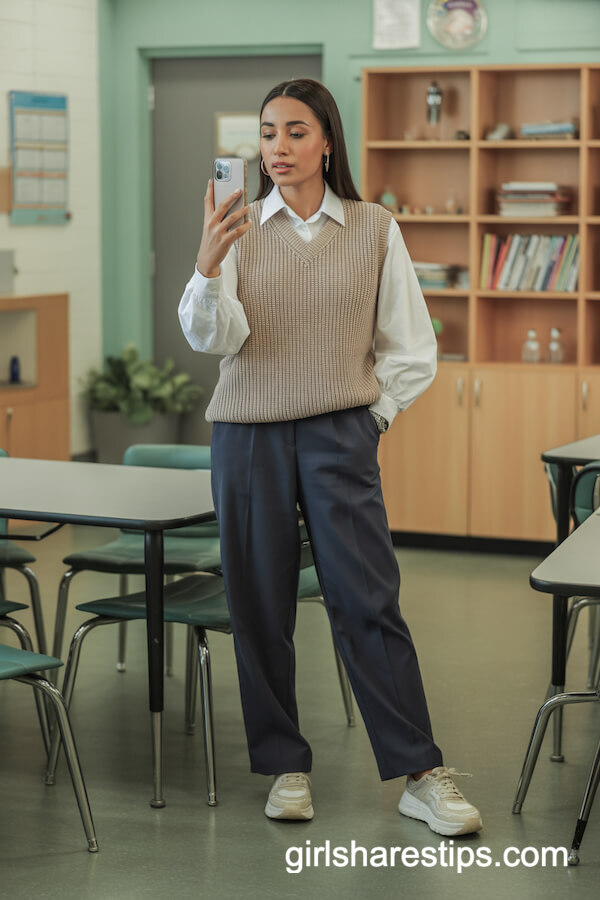 Sweater Vest & Navy Trousers