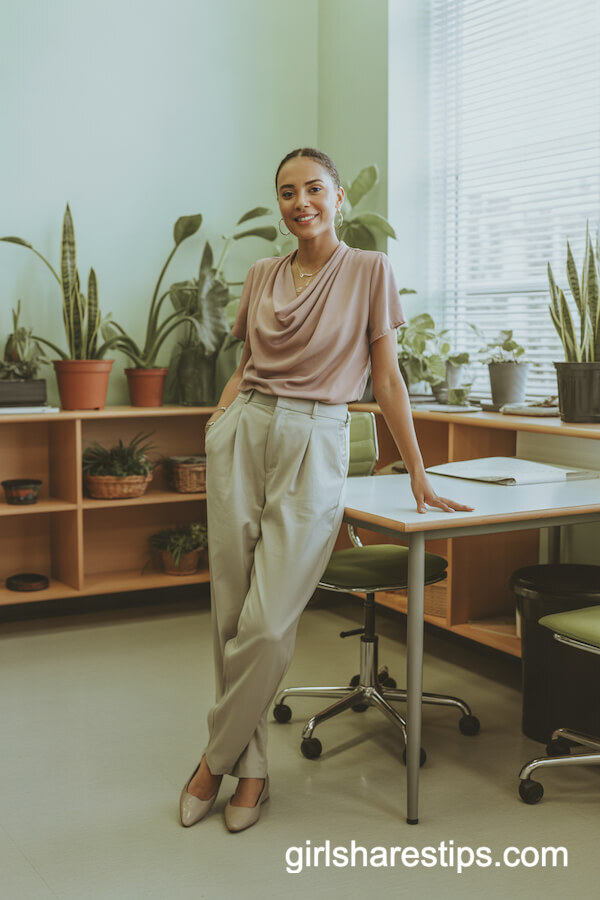 Draped Blouse & Relaxed Trousers