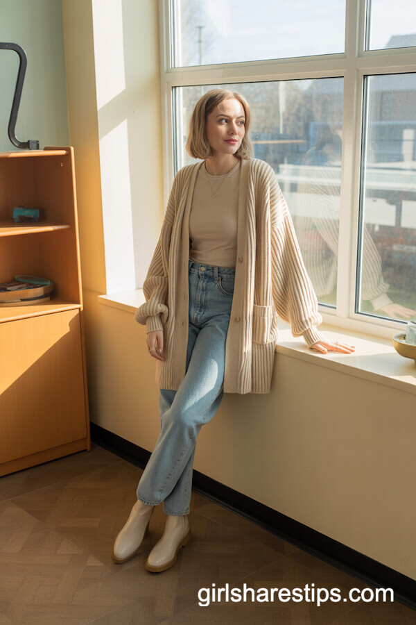 Oversized Cardigan Straight-Leg Jeans