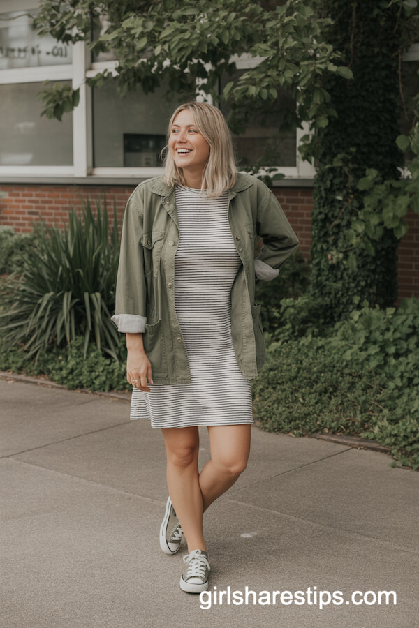 Striped Dress & Utility Jacket