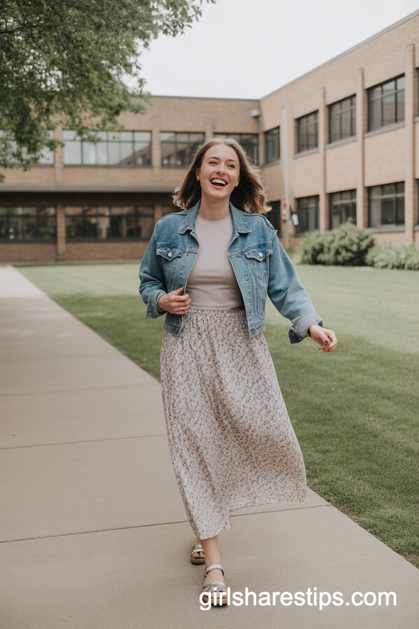 Floral Maxi Skirt & Denim Jacket