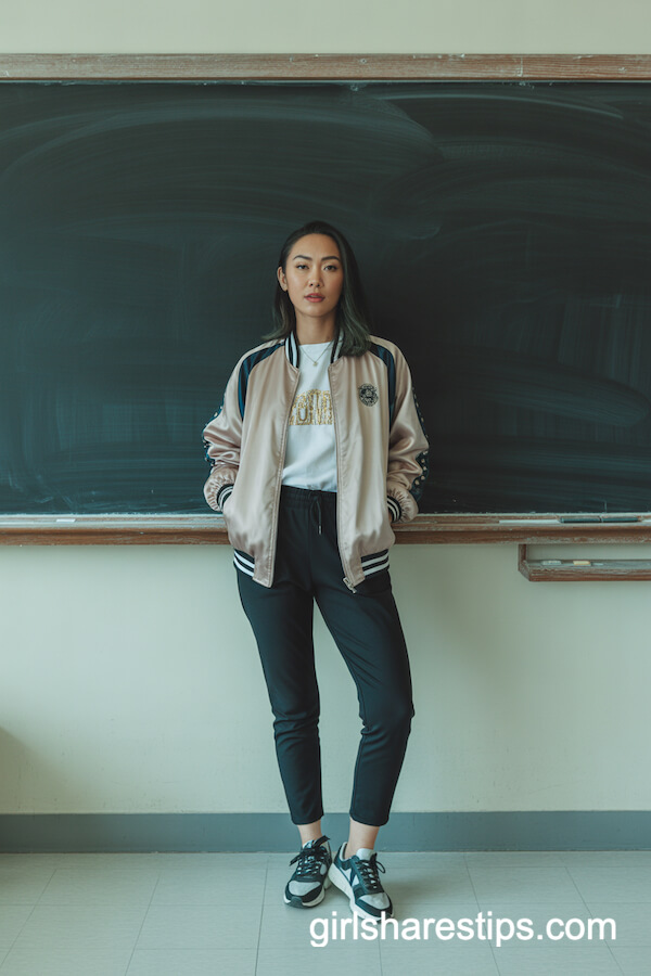 Satin Bomber Jacket Athleisure Pants