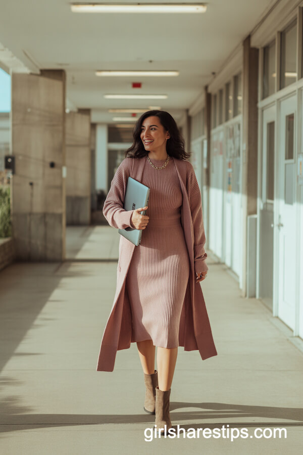 Rib-Knit Dress & Long Cardigan