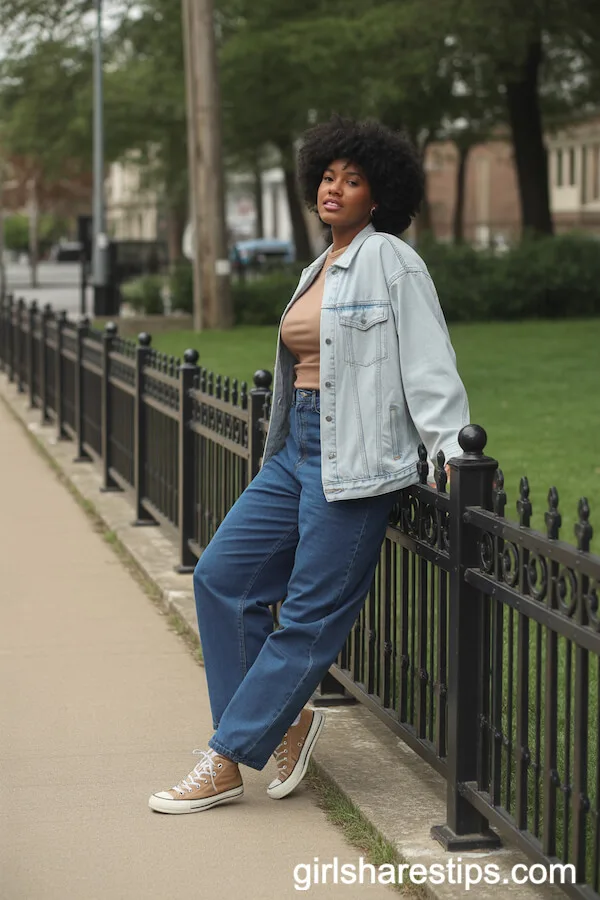Layered Denim Jacket and Classic Converse for Laid-Back Office Days