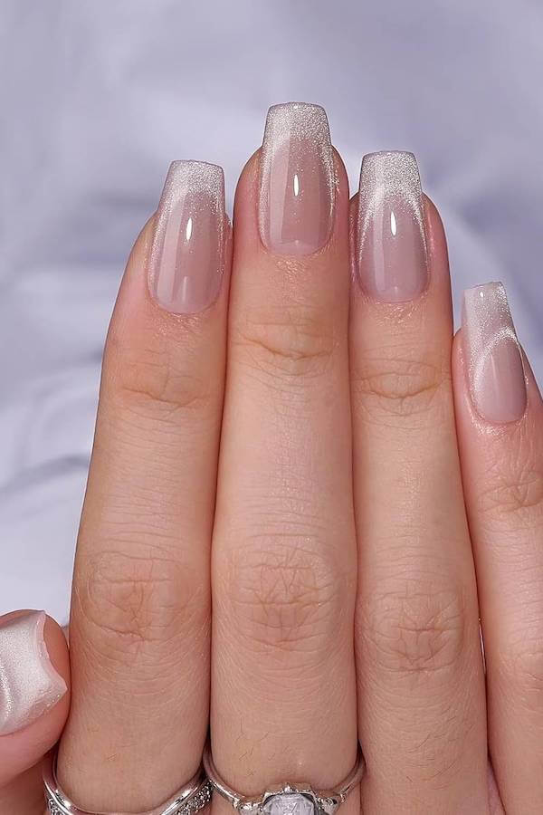 Soft Shimmer Cat Eye French Tips