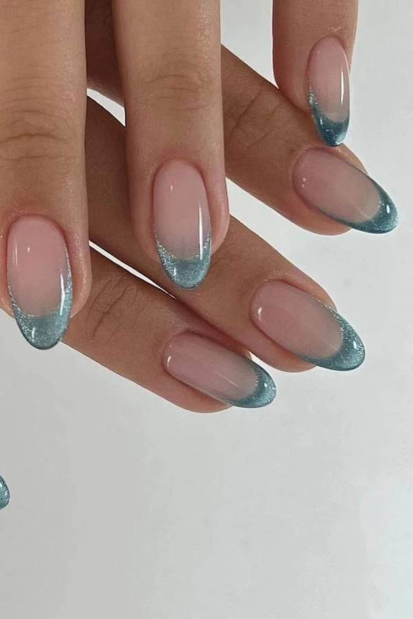 Teal Cat Eye French Tips