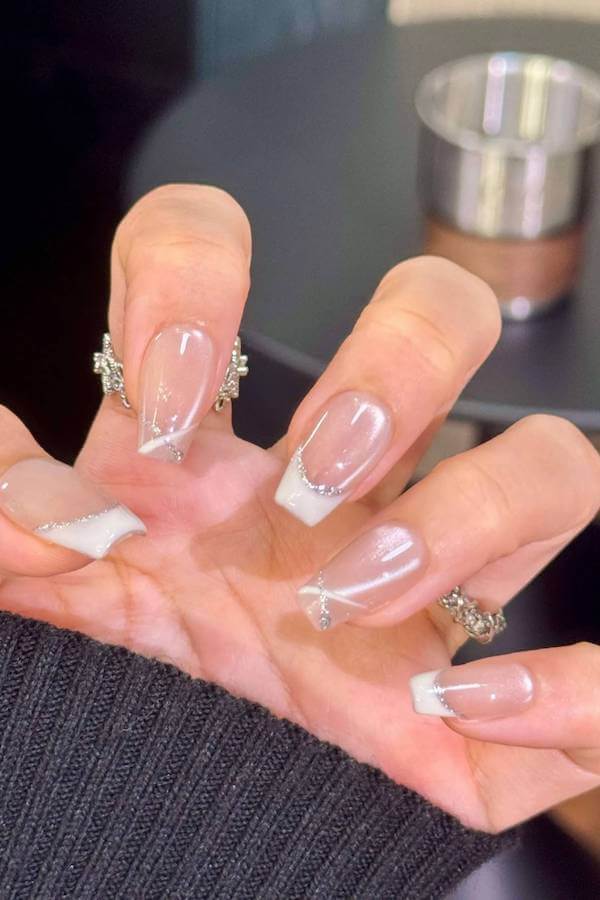 Glazed Silver Cat Eye French Tips