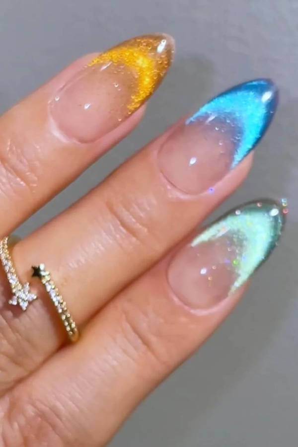 Colorful Cat Eye French Tip Nails