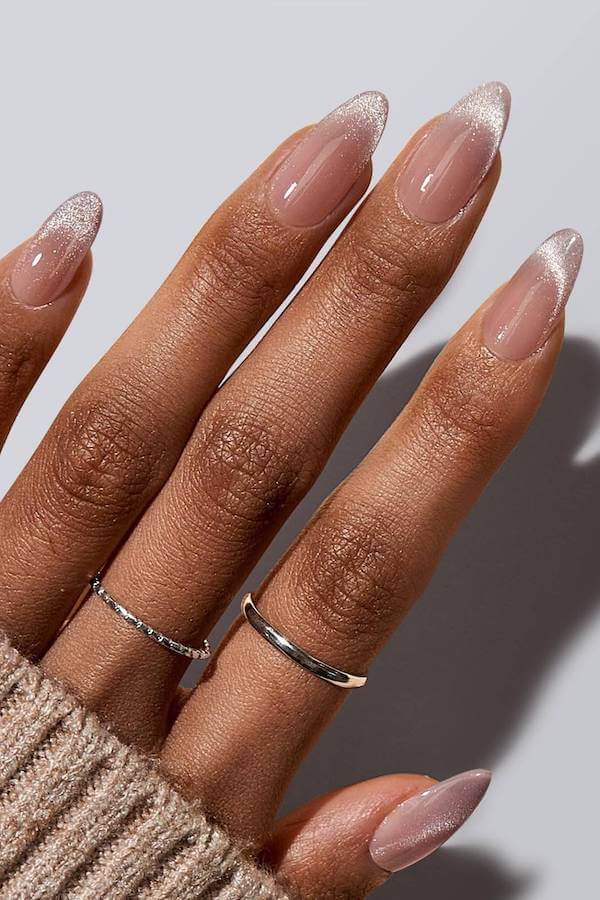 Shimmery Silver Cat Eye French Tips
