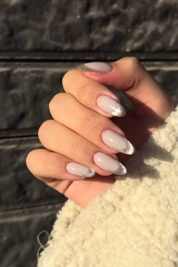 Frosted Silver Cat Eye French Tips