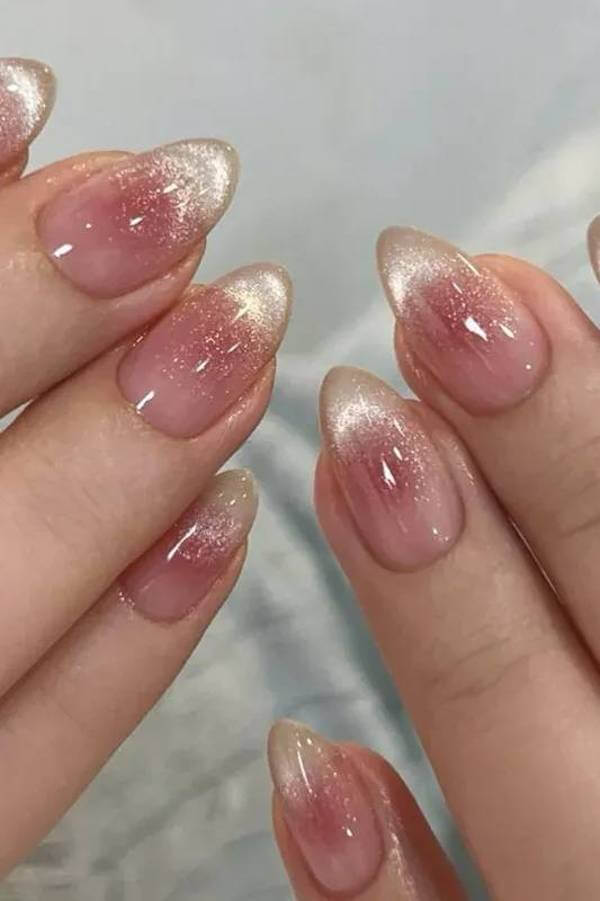 Rose Gold Ombre Cat Eye French Tips