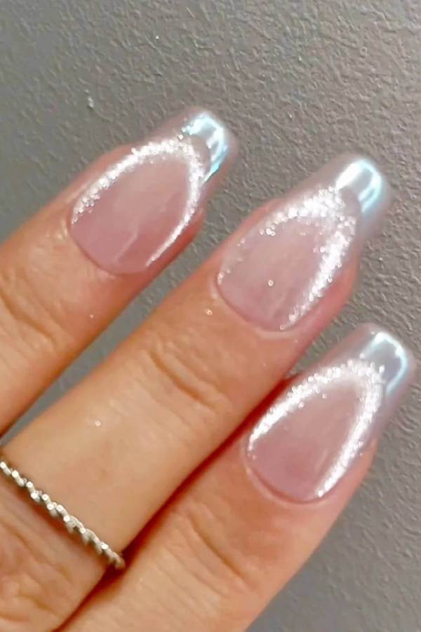 Mirror Silver Cat Eye French Tips