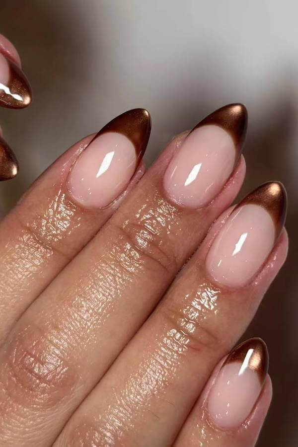 Metallic Bronze Cat Eye French Tips
