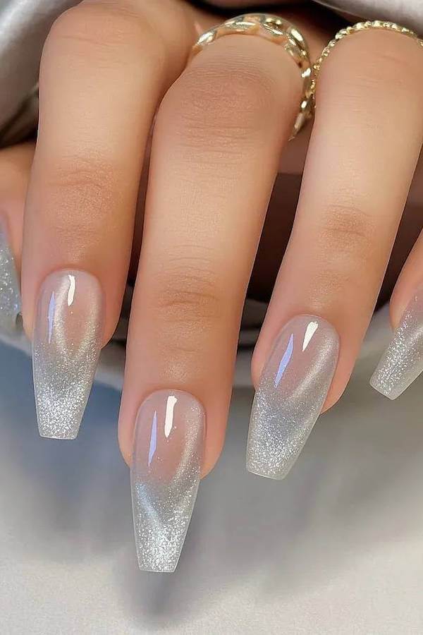 Shimmer Ombre Cat Eye French Tip Nails
