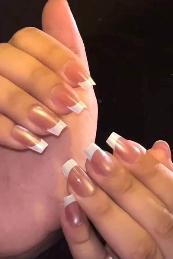Classic Square Cat Eye French Tip Nails