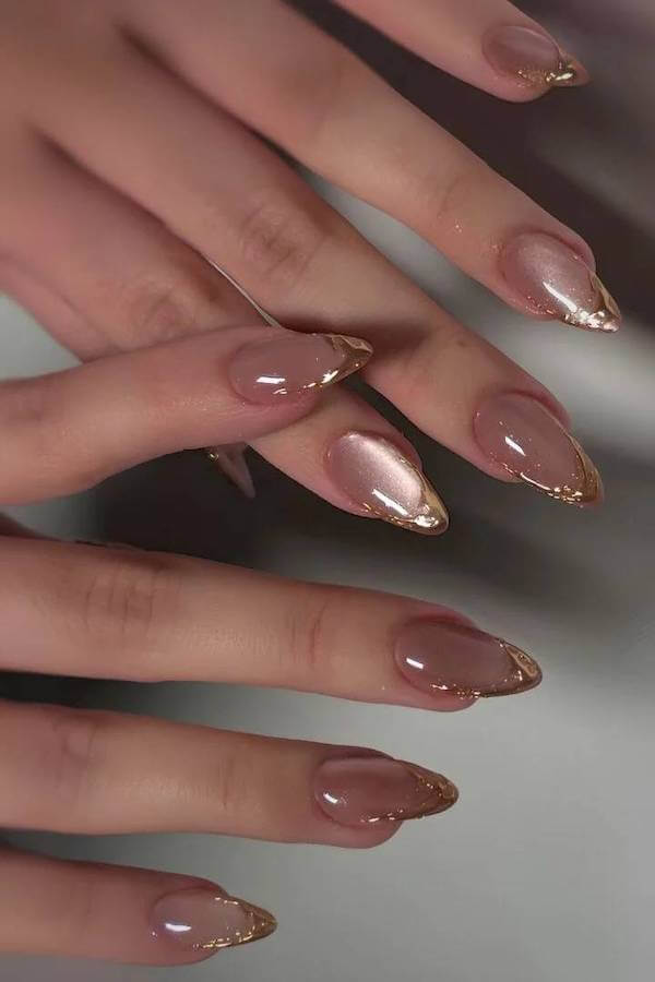 Gold Foil Cat Eye French Tips