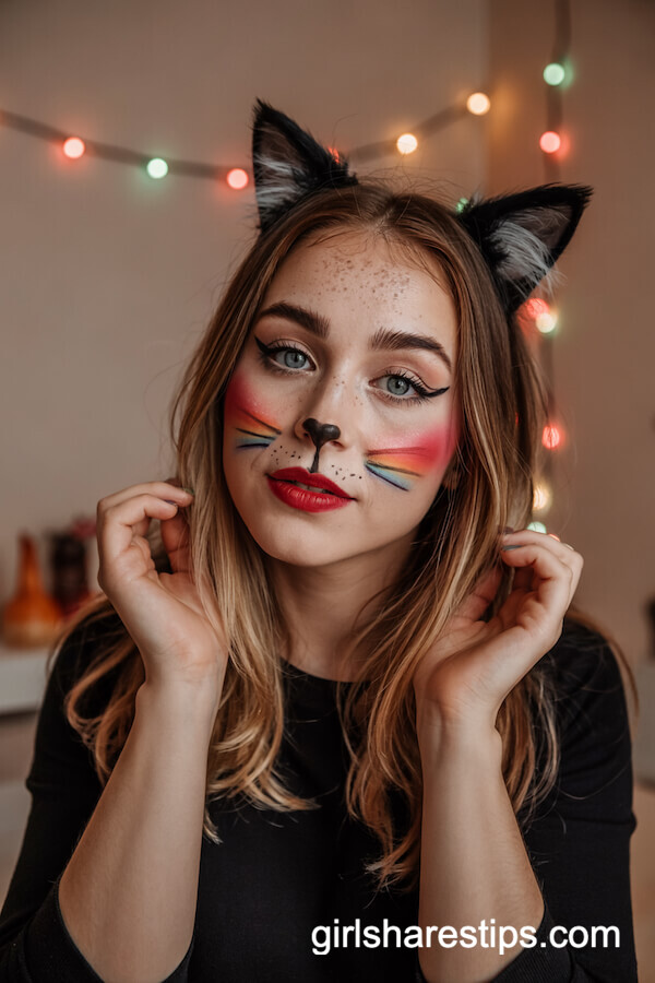 Rainbow Cat Whisker Makeup