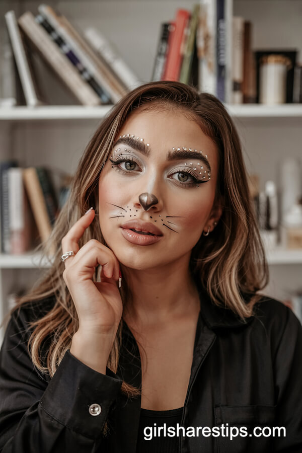3D Rhinestone Cat Makeup Idea