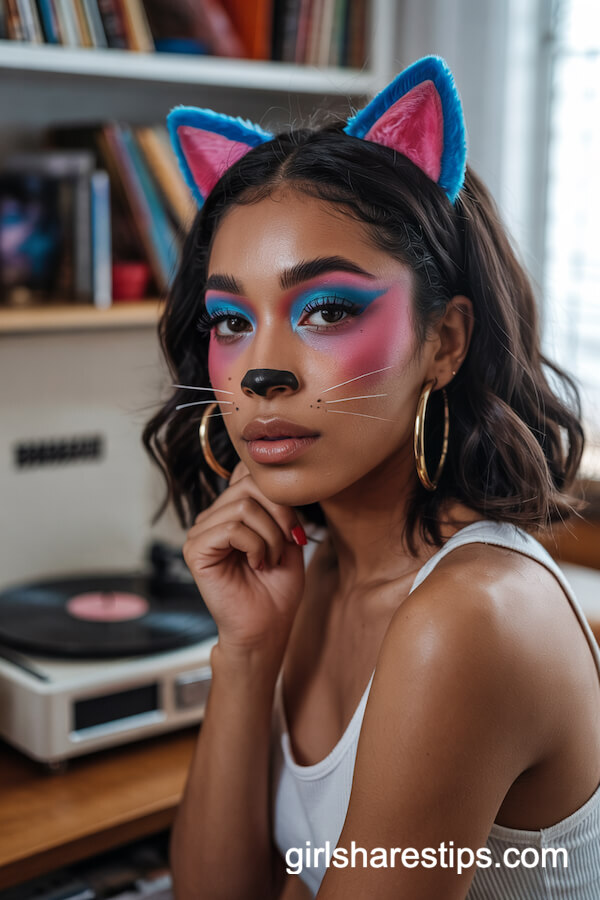 Retro 80s Cat Makeup Vibes