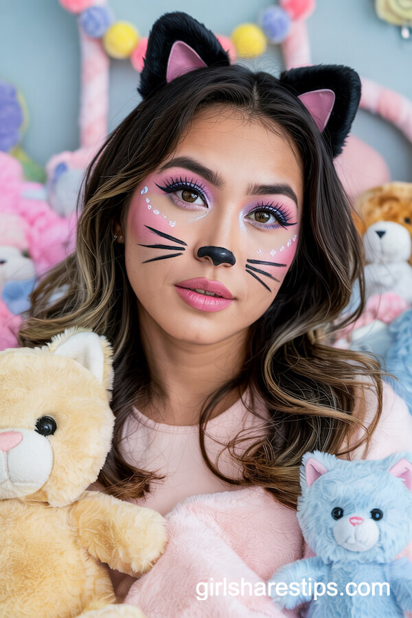 Cartoon-Inspired Pastel Cat Makeup