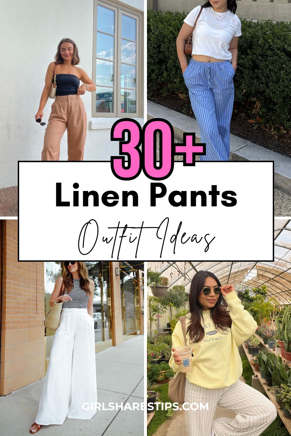 chic linen pants outfit ideas for women collage