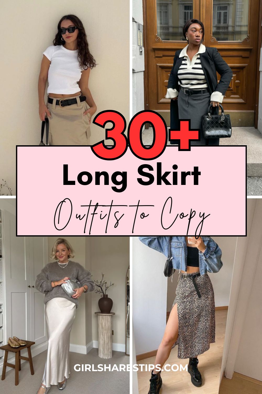 chic long skirt outfit ideas collage