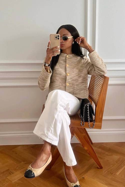chic white jeans outfit