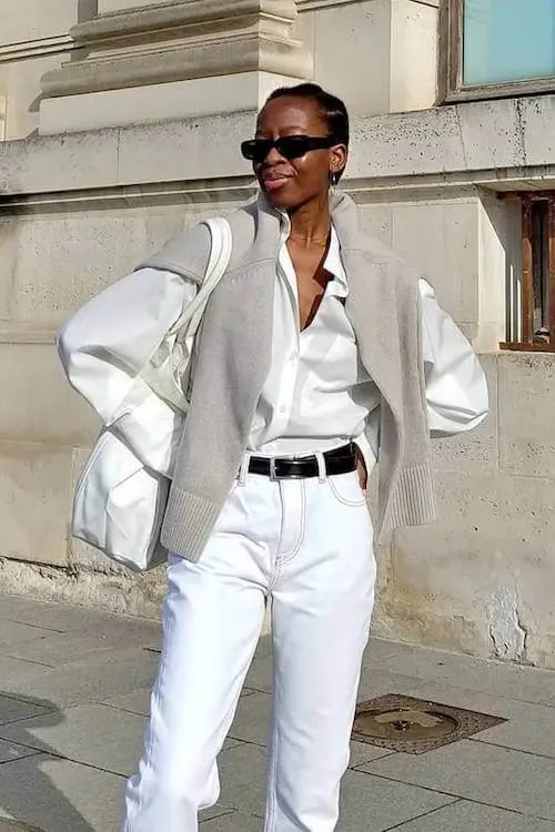 chic white jeans outfit