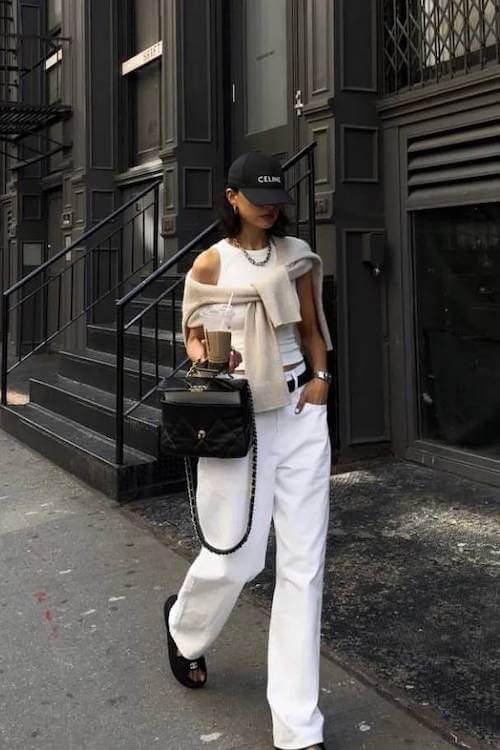 chic white jeans outfit