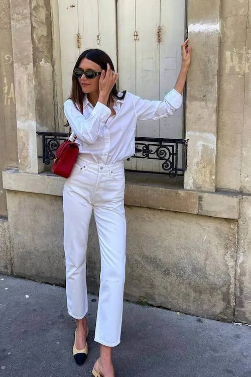 chic white jeans outfit