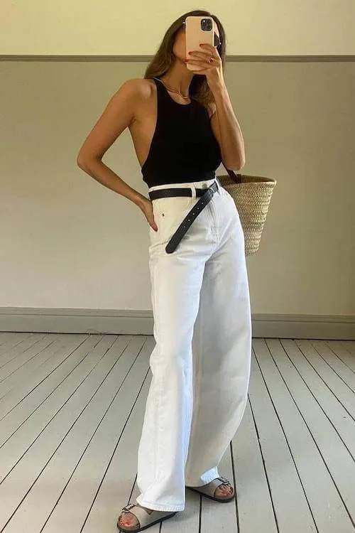 chic white jeans outfit