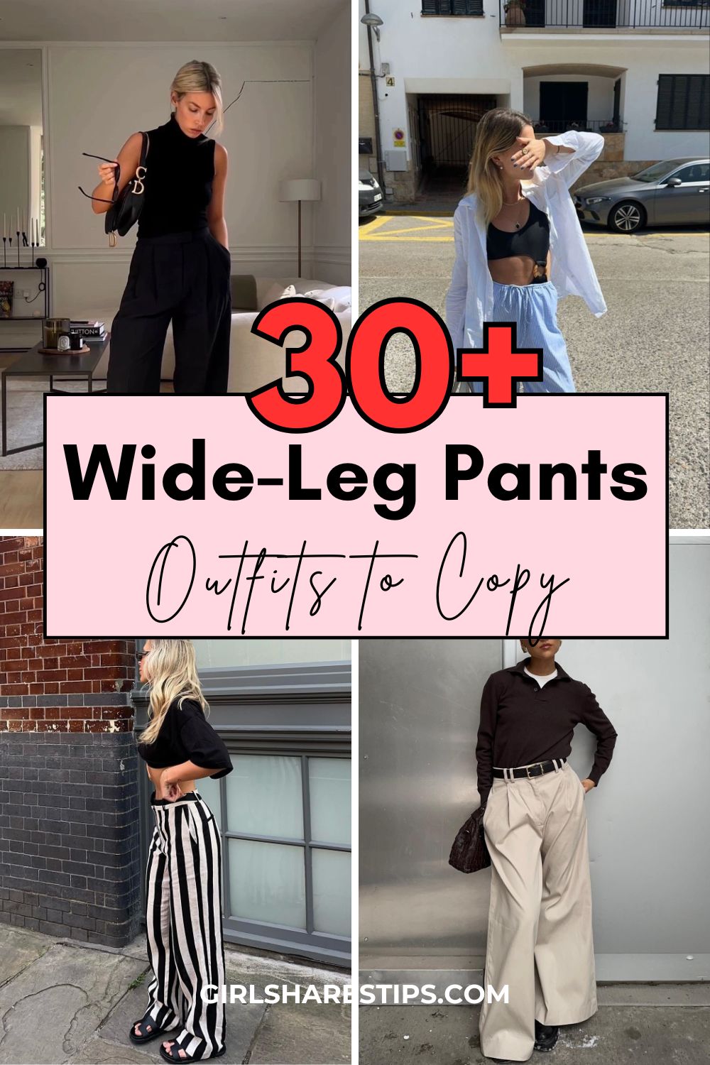 chic wide leg pants outfit ideas collage