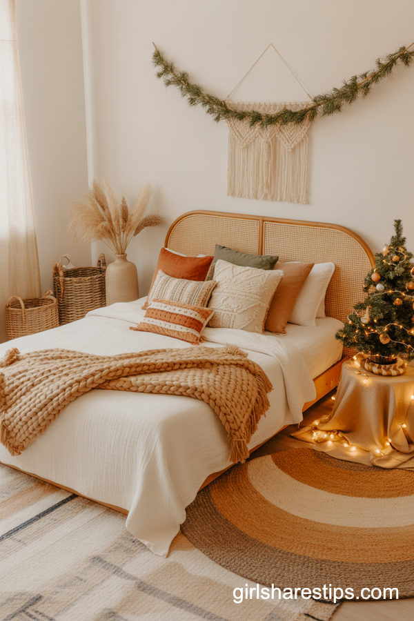 Boho Christmas Bedroom With Earthy Textures