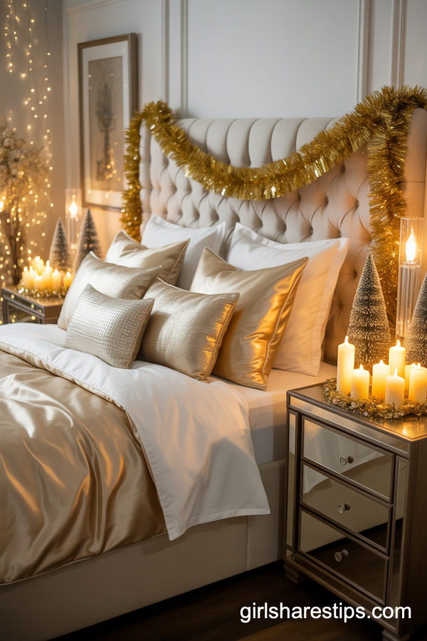 Glam Metallic Christmas Bedroom With Champagne Shine