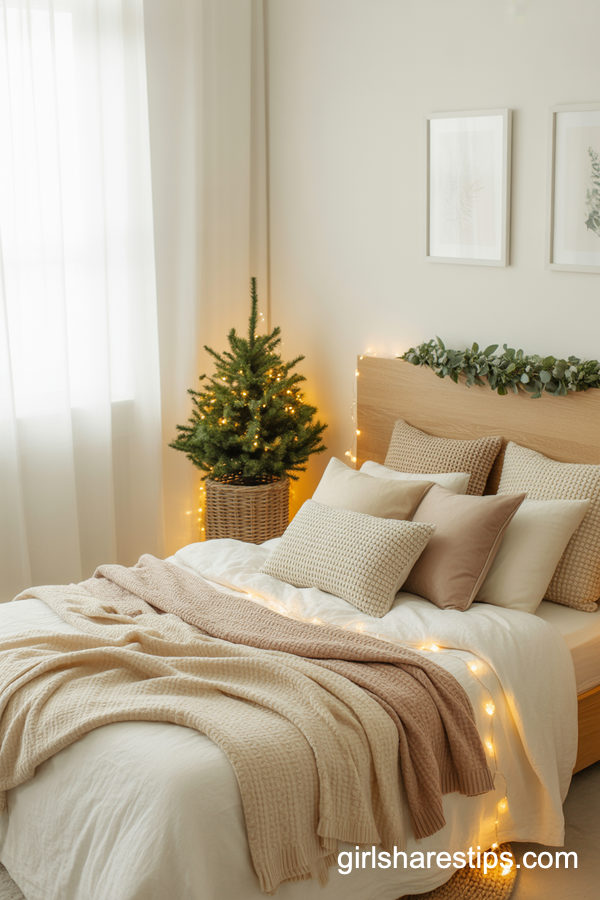 Cozy Neutral Christmas Bedroom With Soft Scandinavian Touches