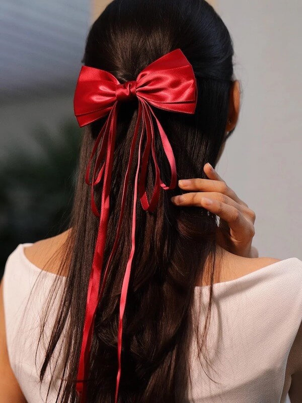 Sleek Satin Bow Half-Up Look