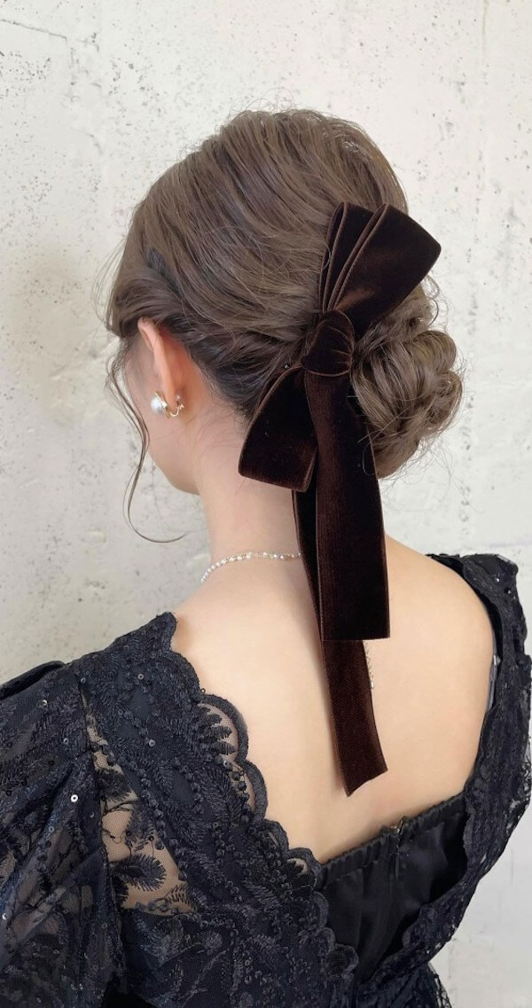 Elegant Low Bun With Velvet Bow