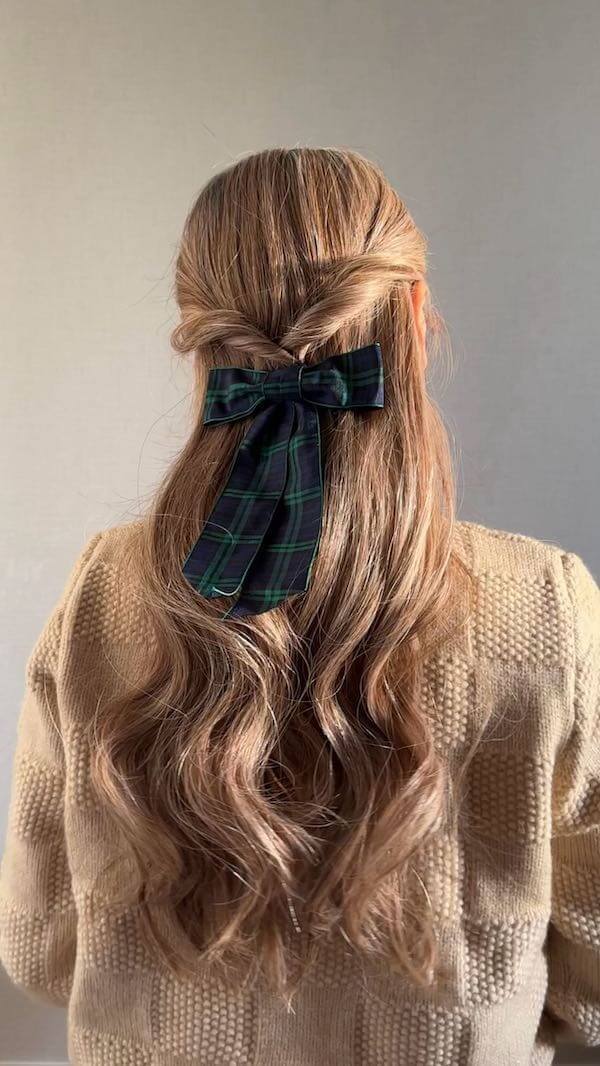 Christmas Bow Half-Up Hairstyle Idea