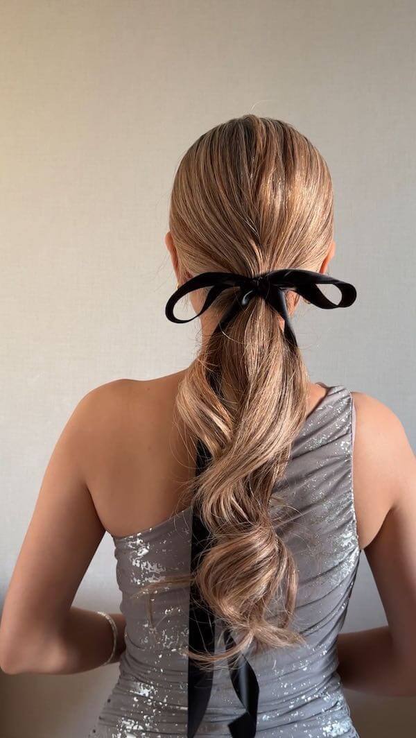 Elegant Low Ponytail with Velvet Bow