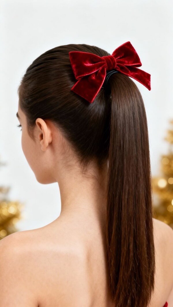 Classic High Ponytail with Red Bow