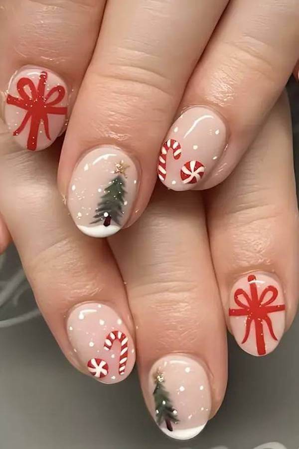 Christmas Present and Candy Cane Nails