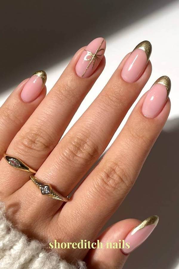 Gold French Tips with Bow Accent