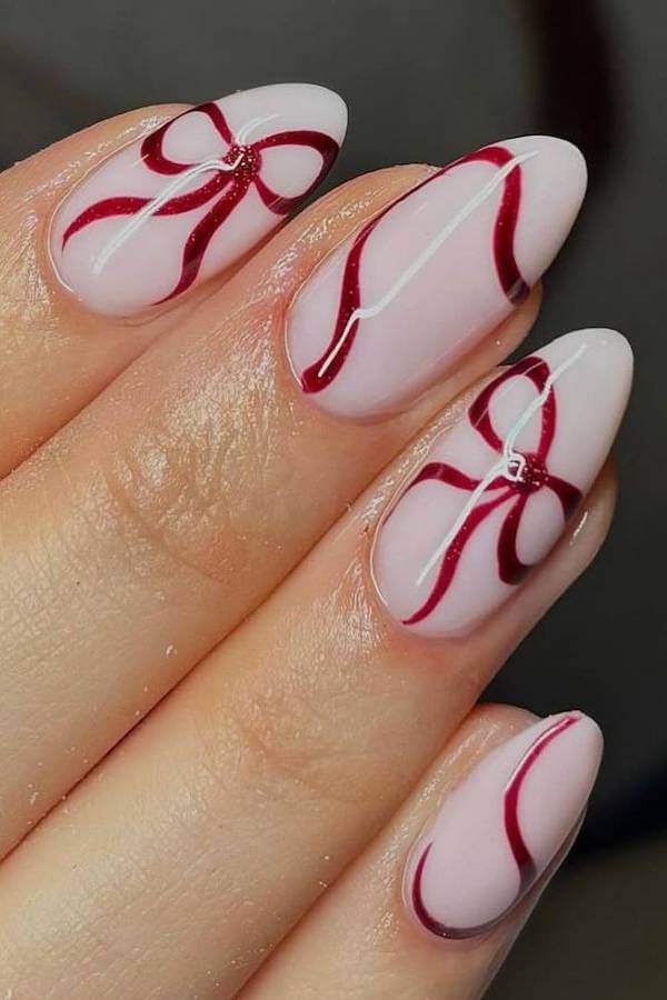 Minimalist Red Bow Christmas Nails