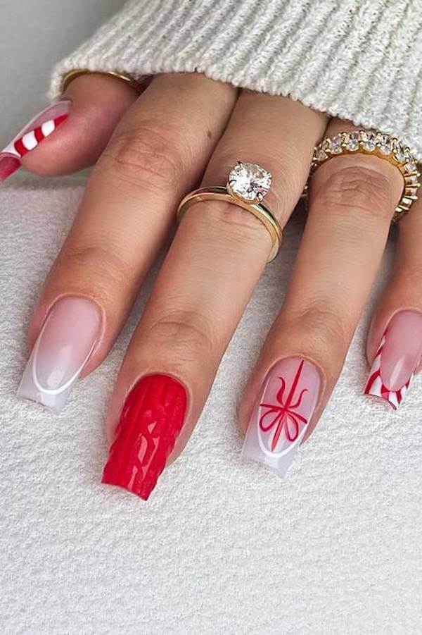Mixed Texture Christmas Present Nails