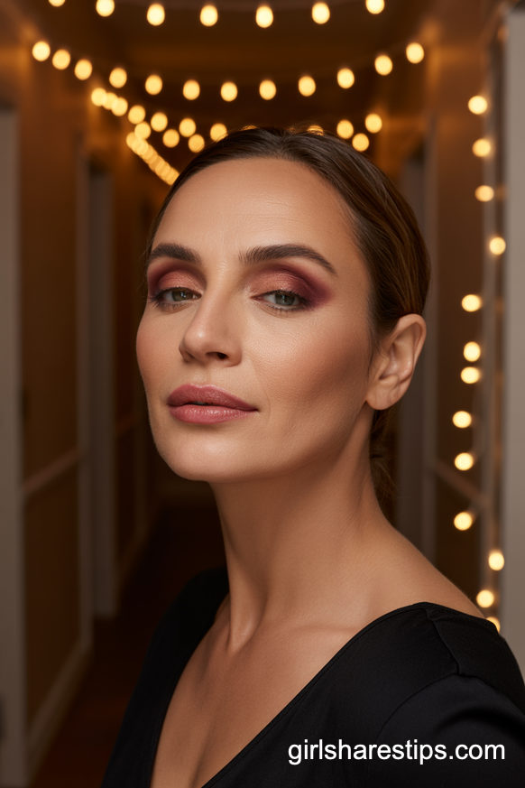 Burgundy Smokey Eye with Soft Rose Party Lip