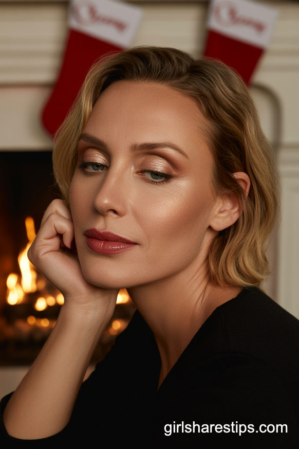 Champagne Shimmer Eyes with Berry-Toned Holiday Lips