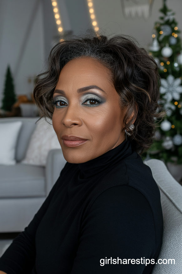 Silver Smokey Eye with Soft Neutral Lips for Modern Holiday Nights