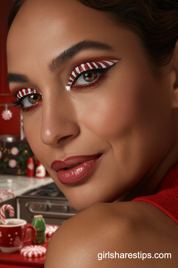 Candy Cane Double Wing Liner with Cherry Gloss